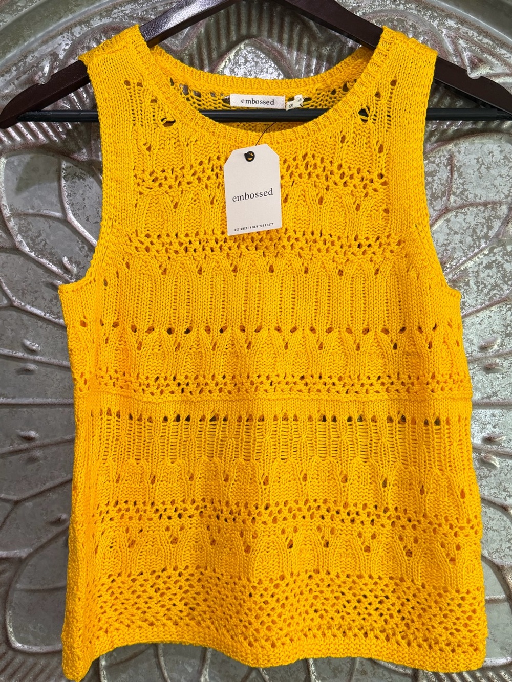 NWT Boutique Clothing Embossed Knit Cropped Sleeveless Tank Top — Bright Yellow